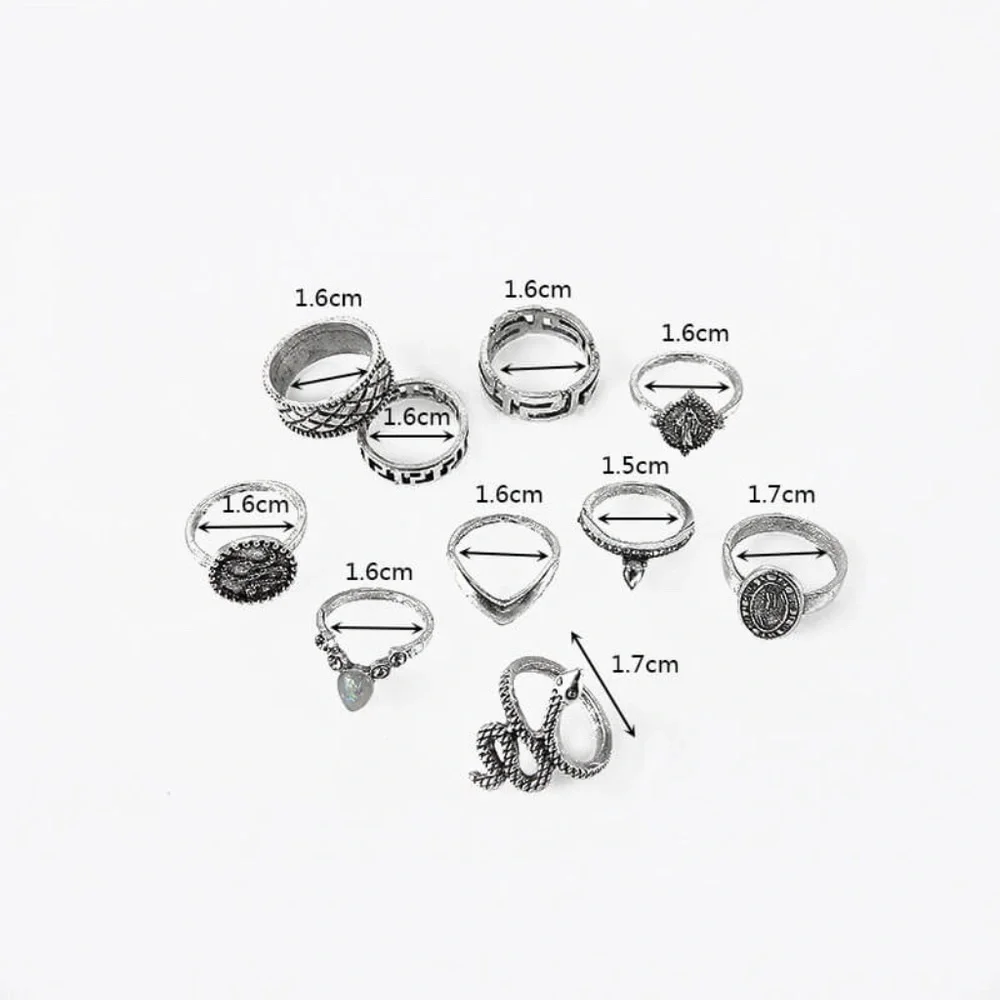 *HADLEIGH* 10-Pc Silver Snake Fashion Ring Set